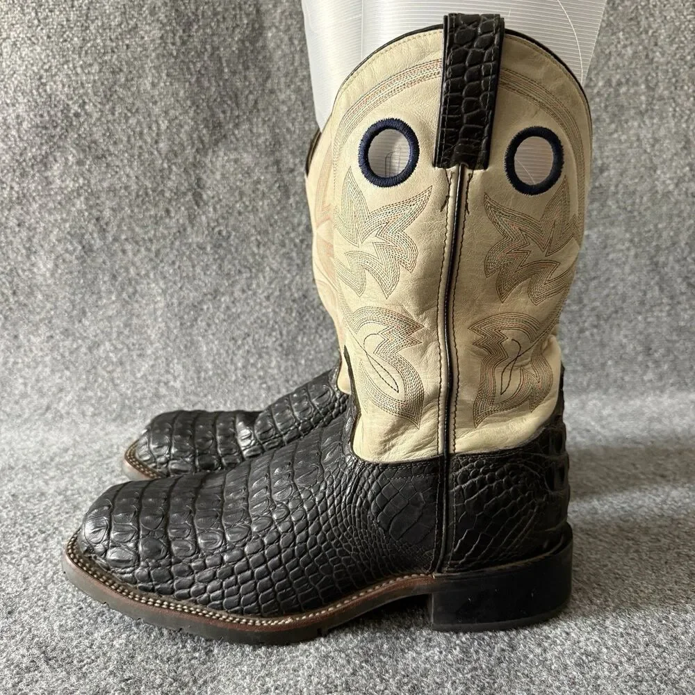 Double-H Men Caiman Western Boots Croc Embossed Leather 10.5 EE Steel Toe DH5230